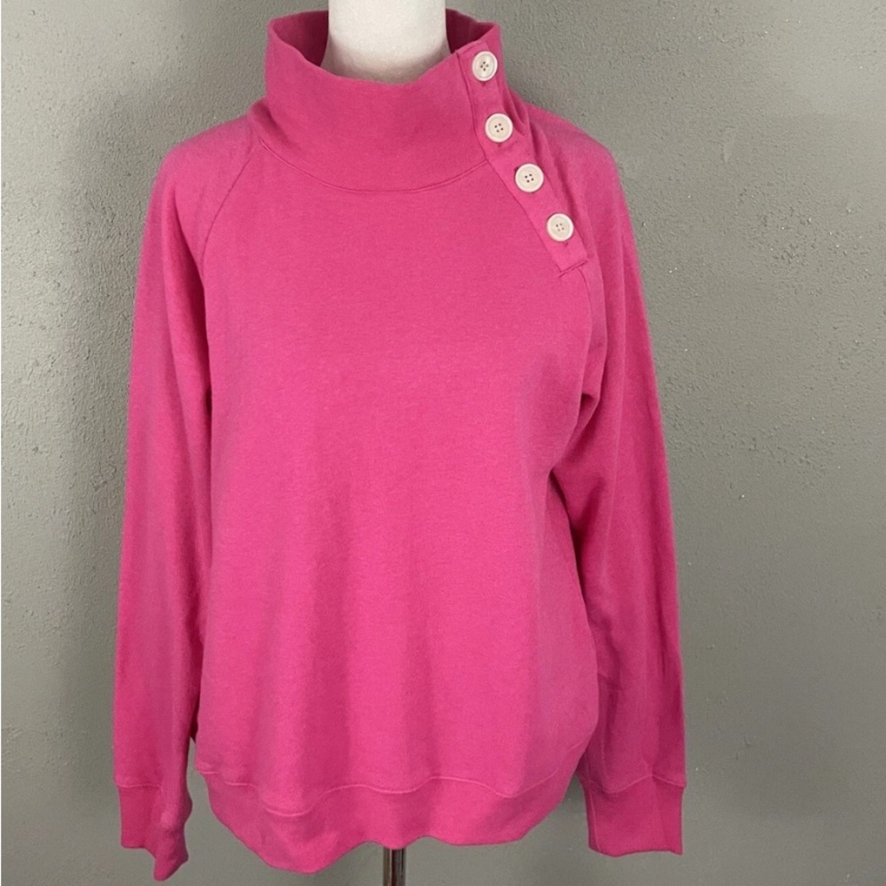 J. Crew Wide Button Collar Pink Sweatshirt Size S Cloudspun Fleece Women Top